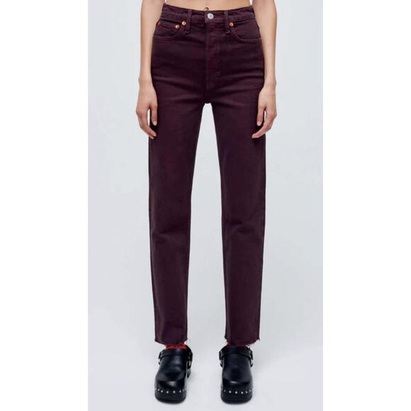 Re/Done Stove Pipe Button Fly Washed Plum Jeans 29 - Picture 7 of 8